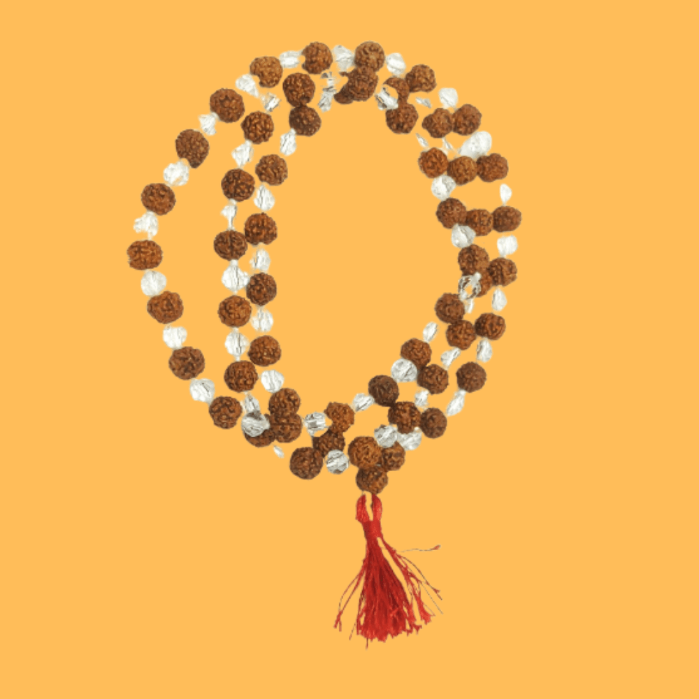 Rudrakha and Sphatik mix mala with 108 beads : 8 mm