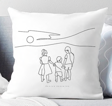 Custom cushion with a family line art portrait