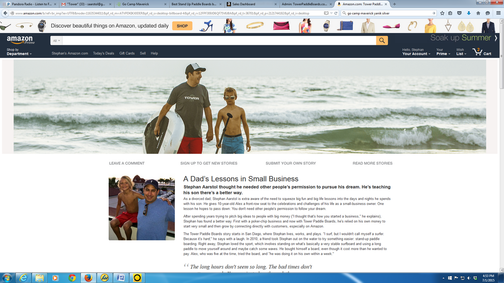 Amazon Spotlights Tower Paddle Boards Founder on their Homepage