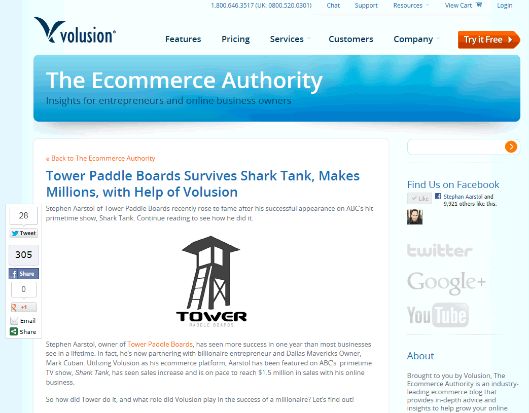 Volusion Features Tower Paddle Boards Story