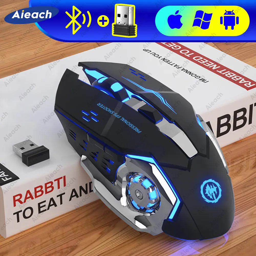 AIEACH Rechargeable Wireless Mouse Gaming Computer Silent Bluetooth Mouse USB Mechanical E-Sports Backlight PC Gamer Mouse For Computer