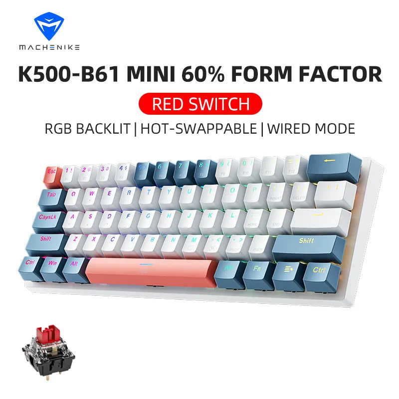 MACHENIKE K500-B61 Wired Mechanical Keyboard 60% Form Factor 61Keys Gaming Keyboard Wired Full Key Hot-Swappable RGB Backlit