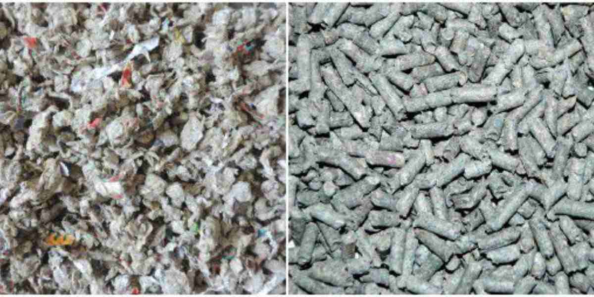 Close-up texture of recycled paper cat litter, eco-conscious choice