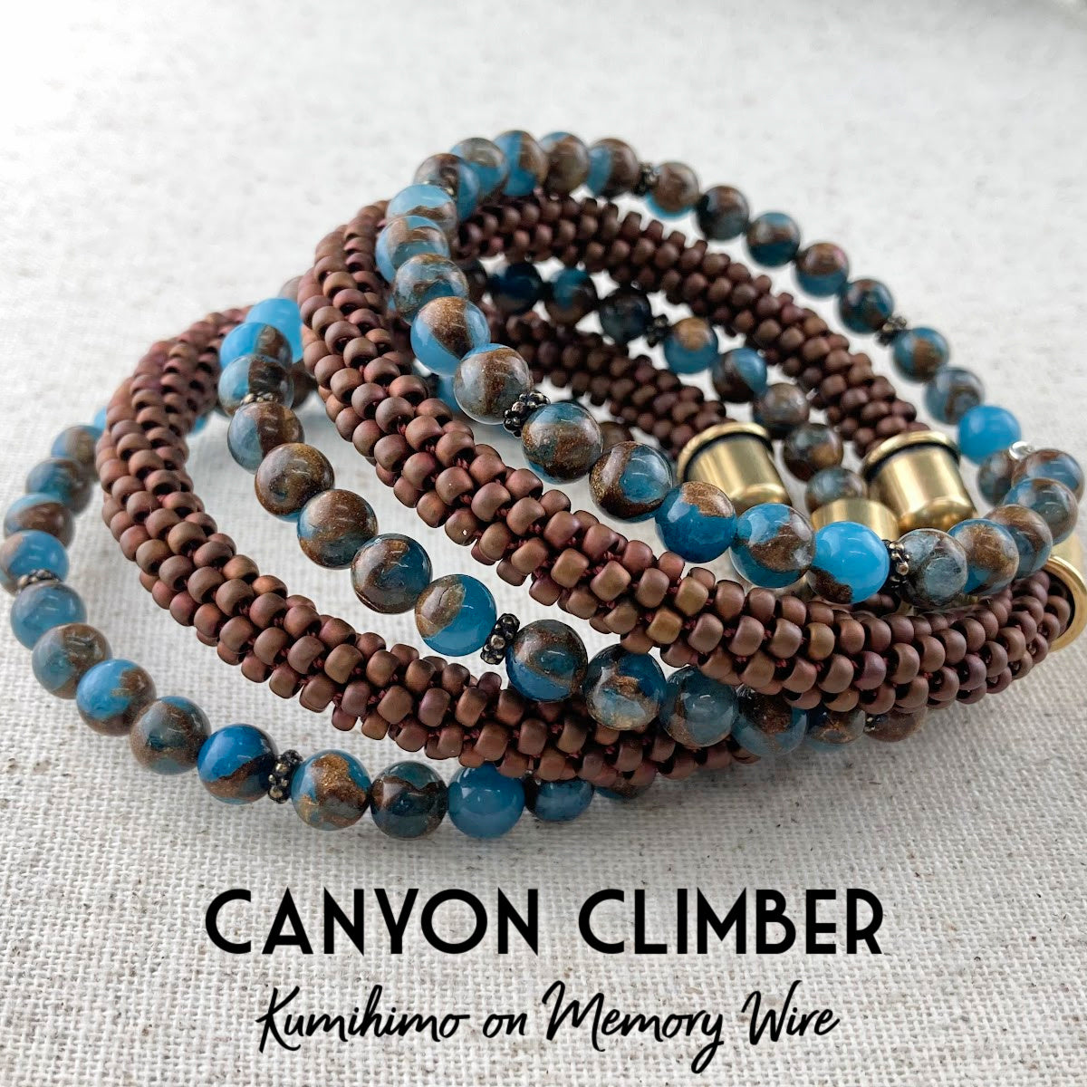 Canyon Climber Bracelet.  Five wrap memory wire bracelet with two wraps of beaded kumihimo and three wraps of blue jasper stone beads.