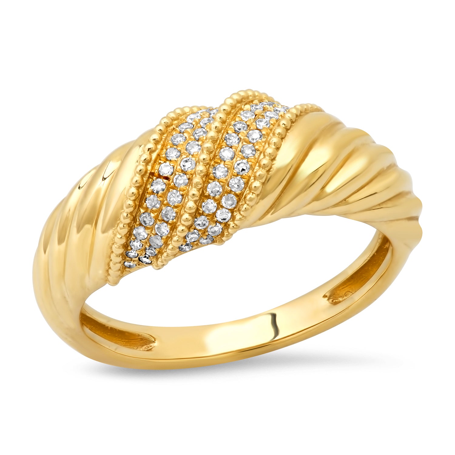 Double Pave Diamond Domed Croissant Ring