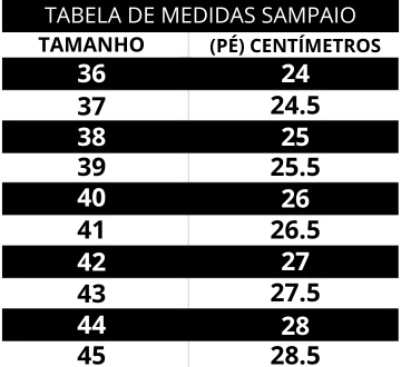 Tabela de medidas www.lojasampaio.com.br
