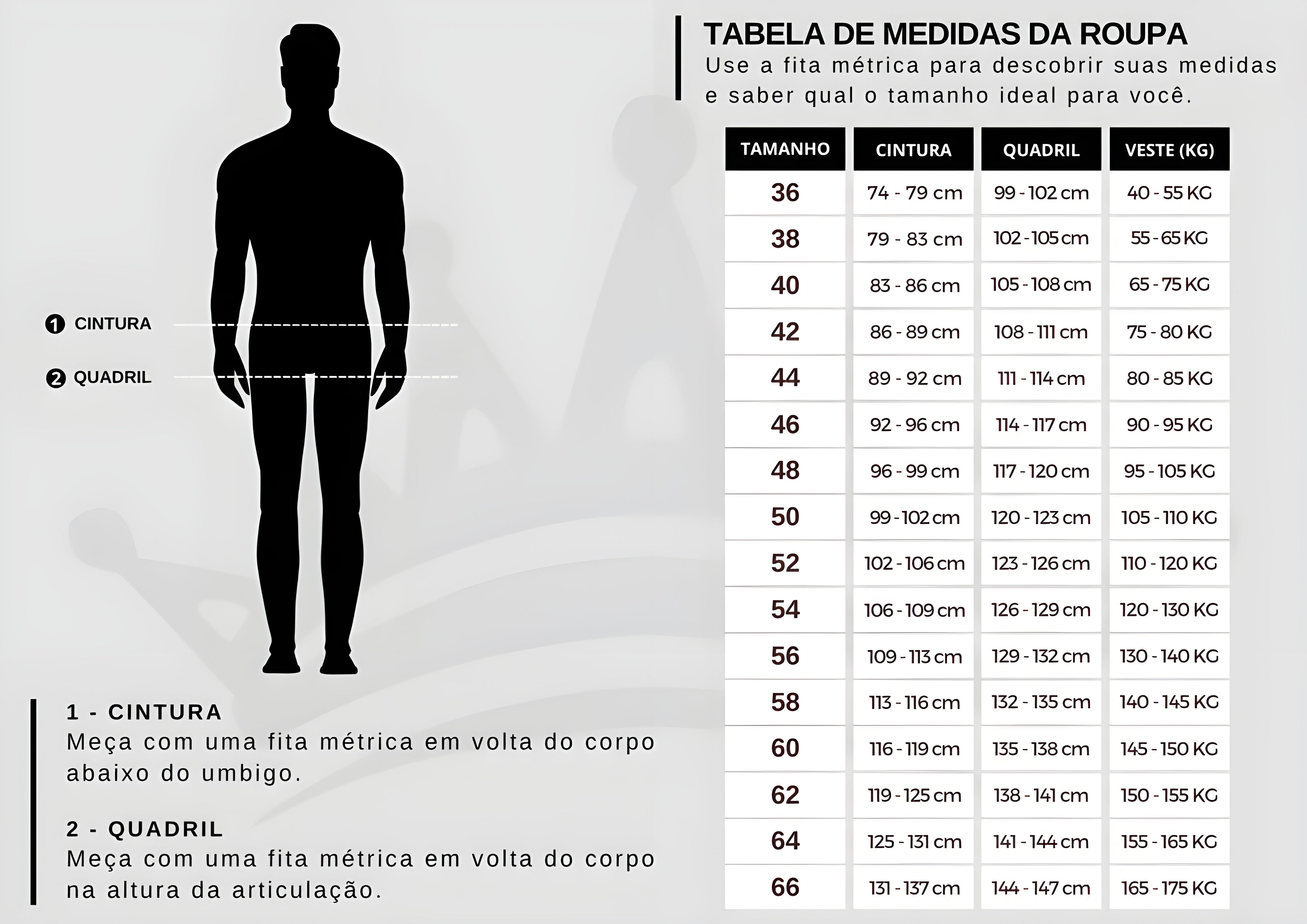 Tabela em centímetros parte de baixo www.lojasampaio.com.br