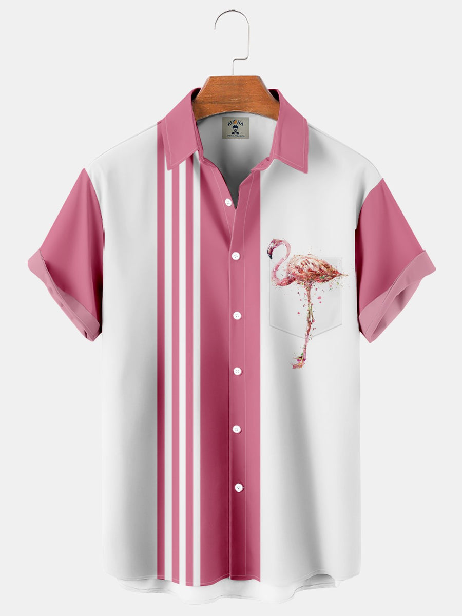 Flamingo Basic Print Pocket Short Sleeve Bowling Shirt – Mokaloha