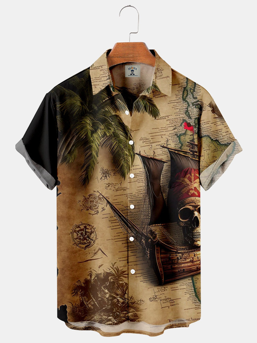 Men's Palm Tree Vintage Pirate Short Sleeve Shirt – Mokaloha