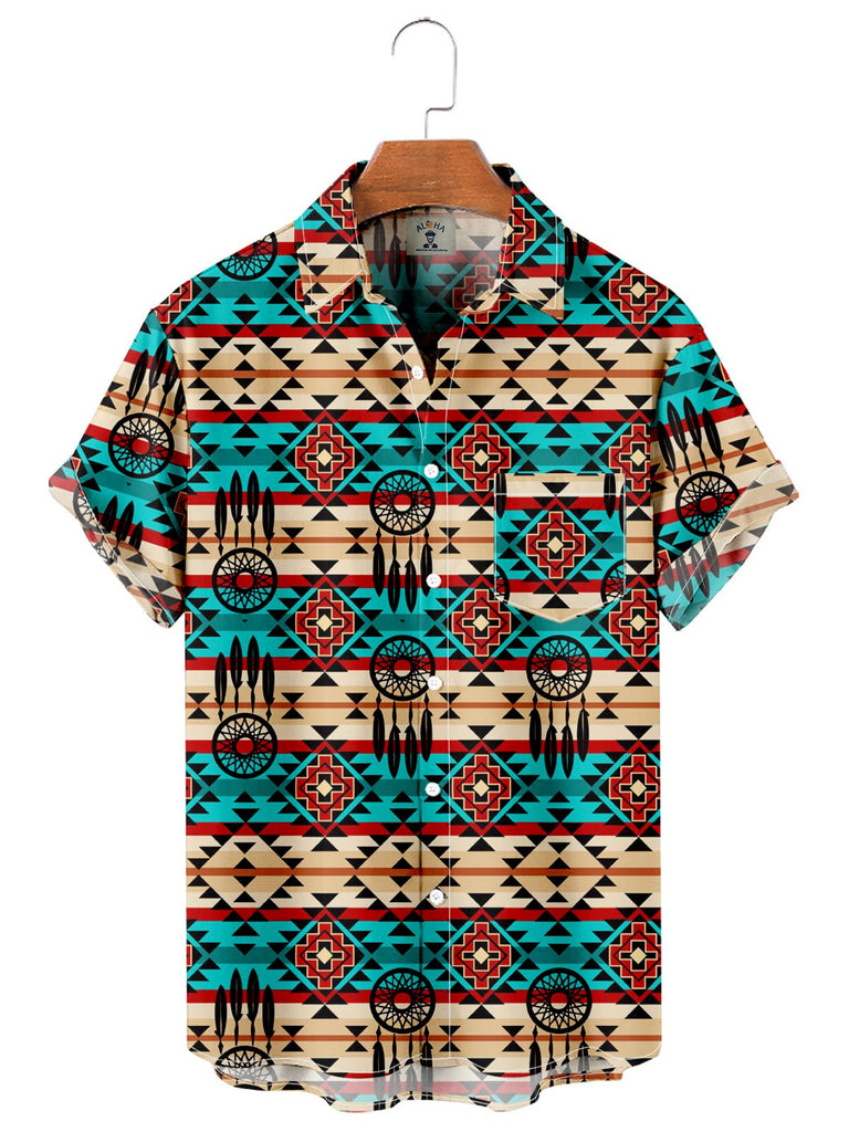 Men's Denim Western Print Short Sleeve Shirt – Mokaloha
