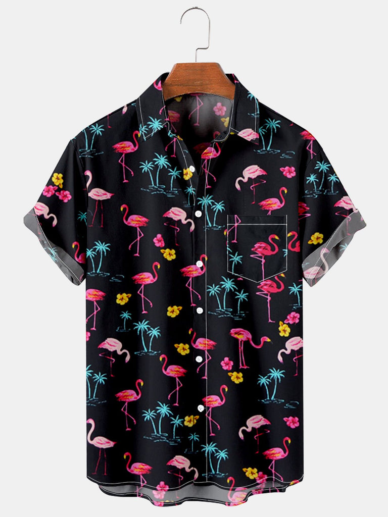 Men's Simple Hawaiian Coconut Flamingo Print Casual Shirt – Mokaloha