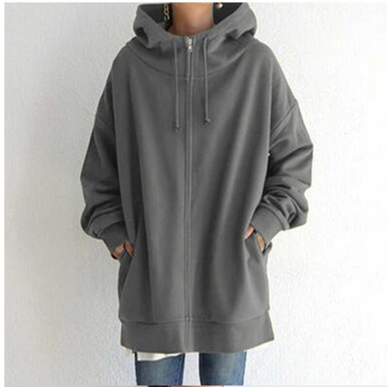 Personalized Street Zipper Hooded Long Plus Fleece Sweater