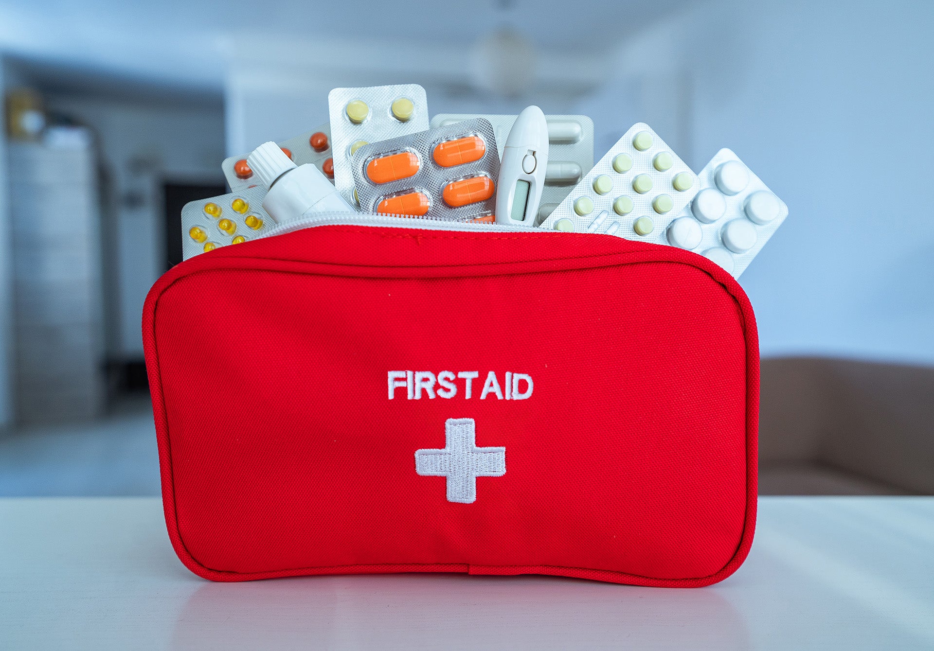 a first aid kit sitting on top of a table