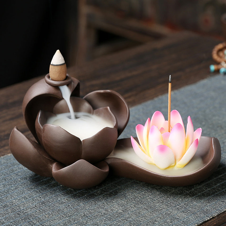 Buddha Hand And Lotus Backflow Incense Burner With LED