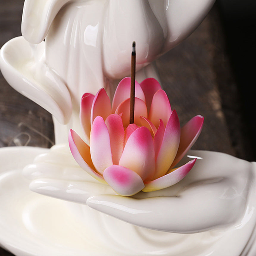 Buddha Hand And Lotus Backflow Incense Burner With LED – Lucky Incense