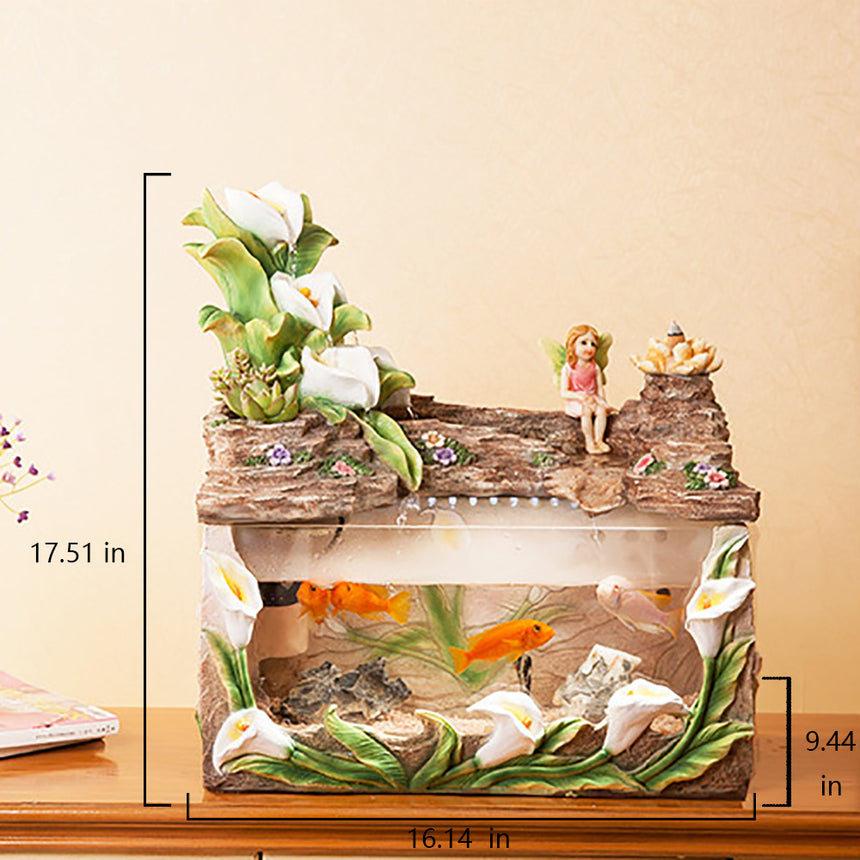 Creative Water Fountain With Light Circle And Fish Tank – Lucky Incense