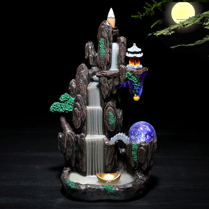 Mountain With Temple Waterfall Backflow Incense Burner – Lucky Incense