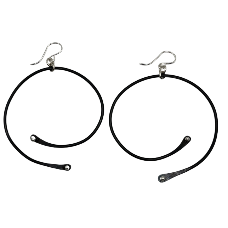 Total Fashion Medium Black Hoop Earrings Rhodium Polish For  Women/Girls-Silver : Amazon.in: Jewellery