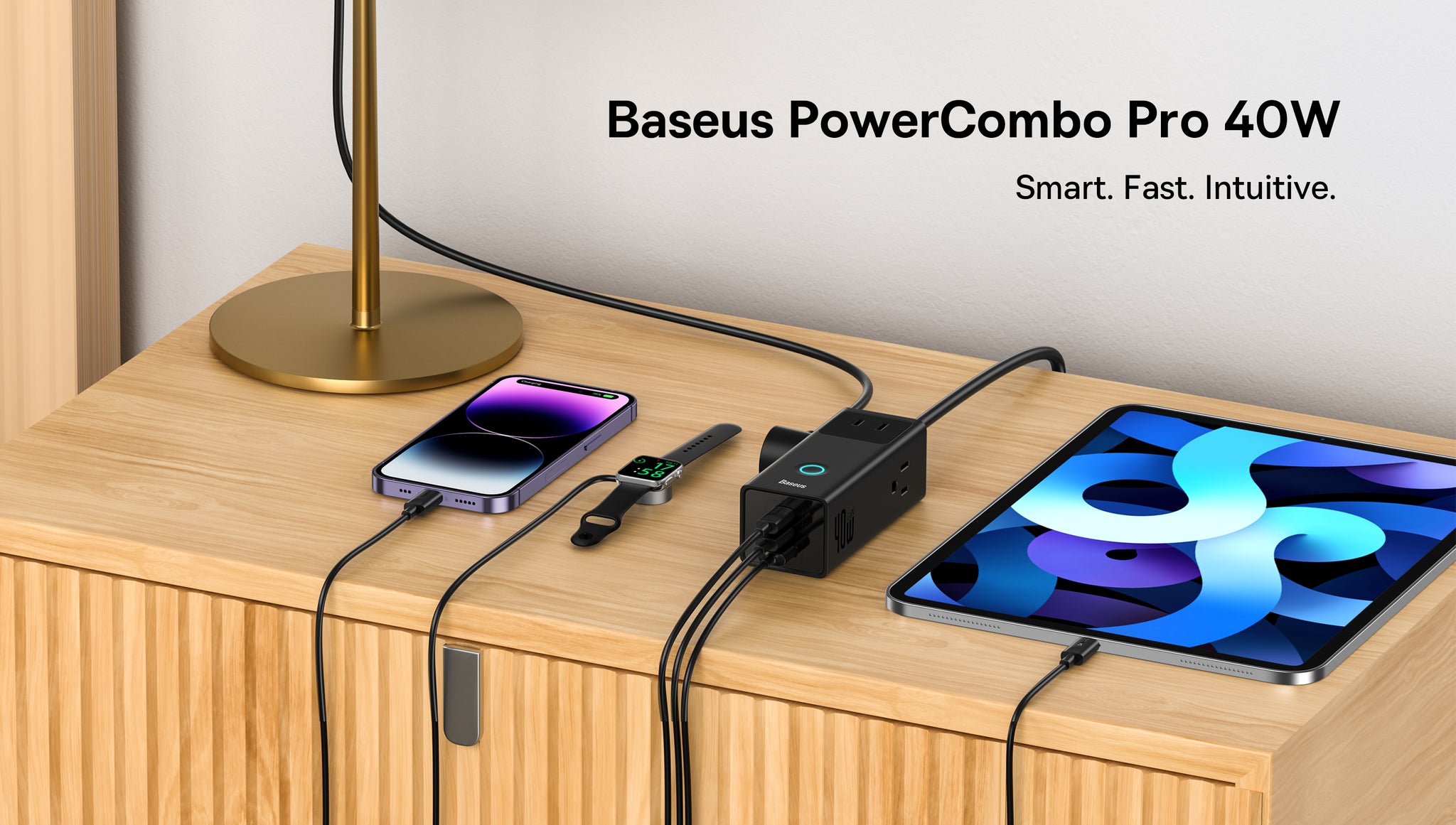 Baseus 6-in-1 65W Power Strip with Retractable USB-C Cable, Surge Protector  with AC Ports, Fast Charging for MacBook, iPhone, Laptops - Home & Office