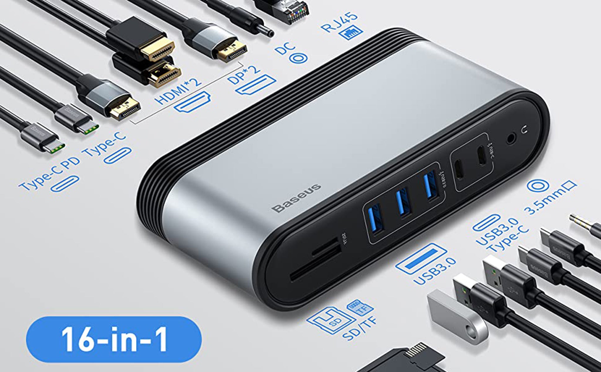 Baseus 16 in 1 4-Monitors Docking Station