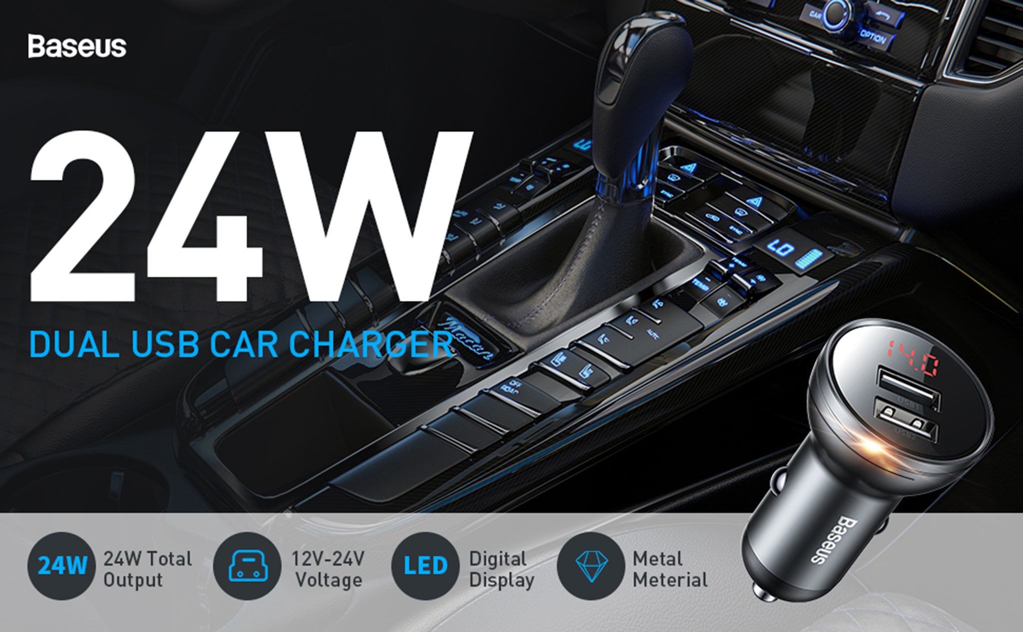 24W Dual USB-A Car Charger