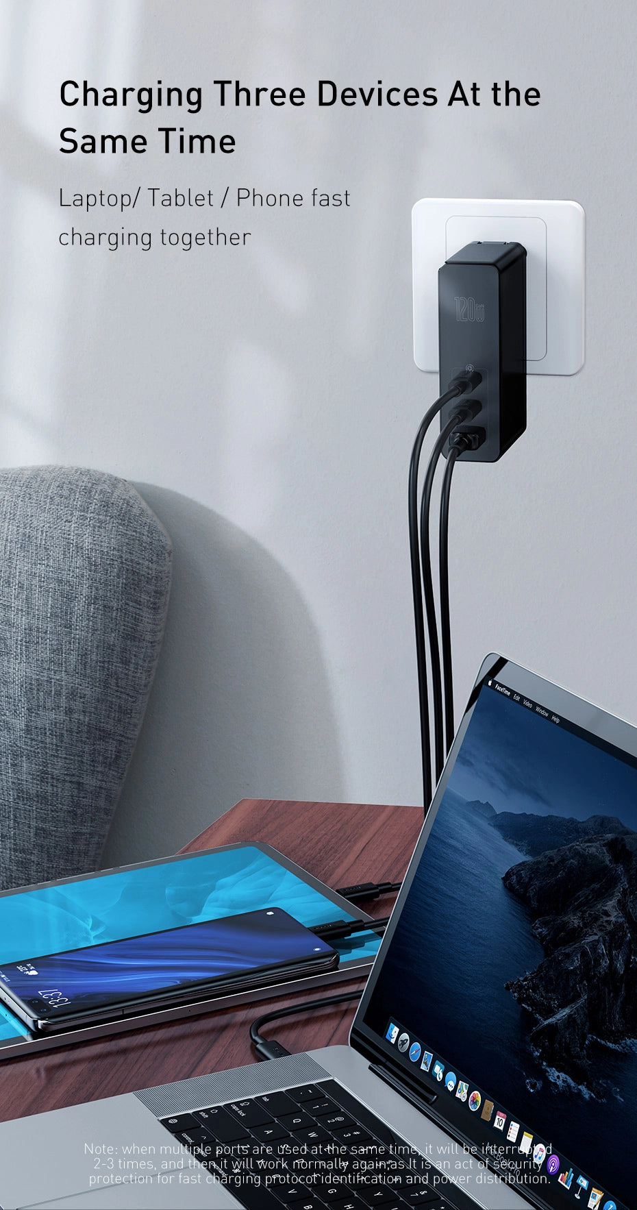 Charging Three Devices At the Same Time Laptop/ Tablet / Phone fast charging together