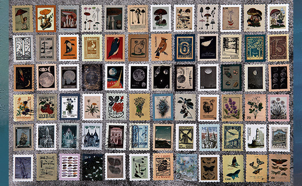 Vintage Postage Stamp Stickers Set (276 Pieces) - Botanical Deco