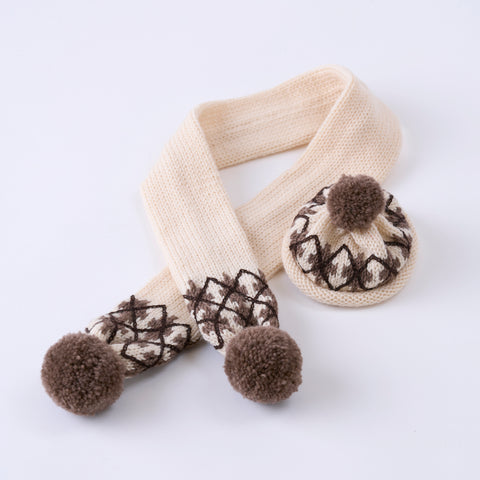 Argyle knit scarf & hat (beige)