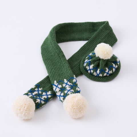 Argyle knit scarf & hat (green)