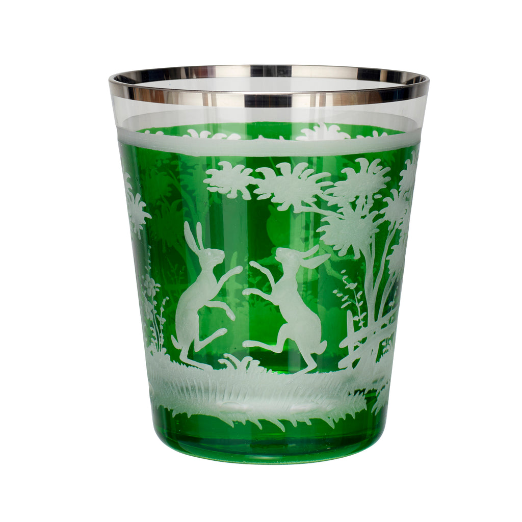 Kleine Vase / Windlicht "Ostern", grün mit Platinrand