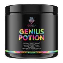 Genius Potion Nootropics Department focus energy mood boost euphoric Alpha-GPC Huperzine-A L-Tyrosine DL-Phenylalanine Caffeine L-Theanine nootropics