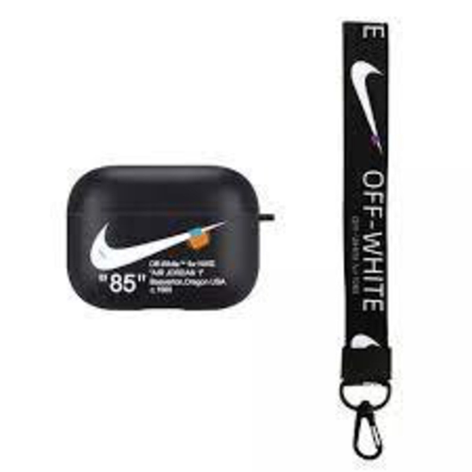 off white airpod case with shoe keychain