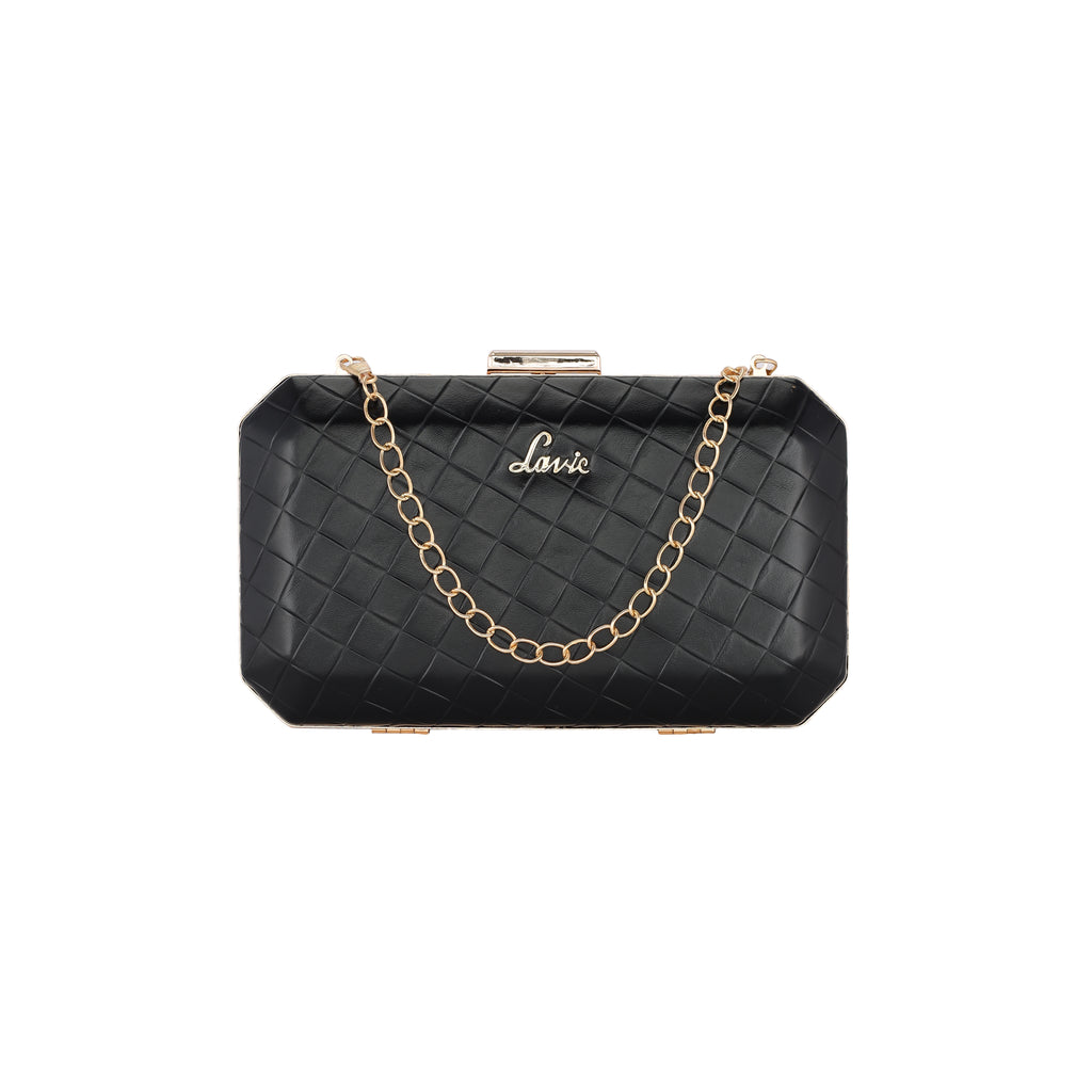 NDM pure leather clutch purse with chain (Black) - UMSAS E-commerce