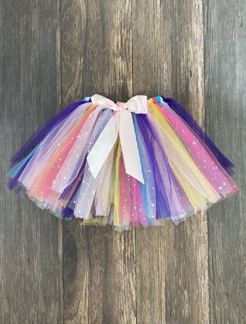 Pastel Rainbow Tie Tutu with Pink Bow