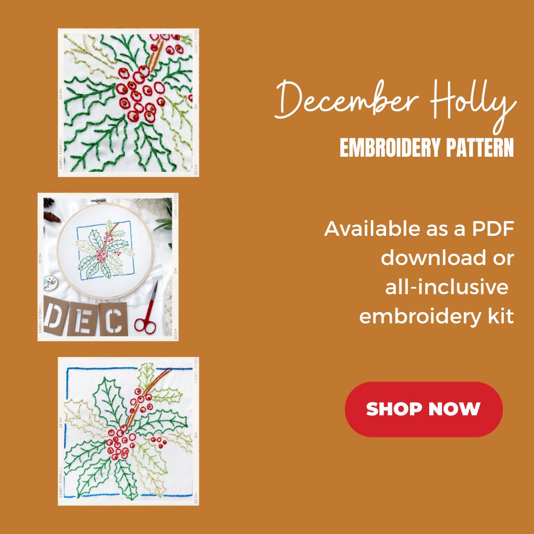 Shop December Holly Embroidery Kit with supplies