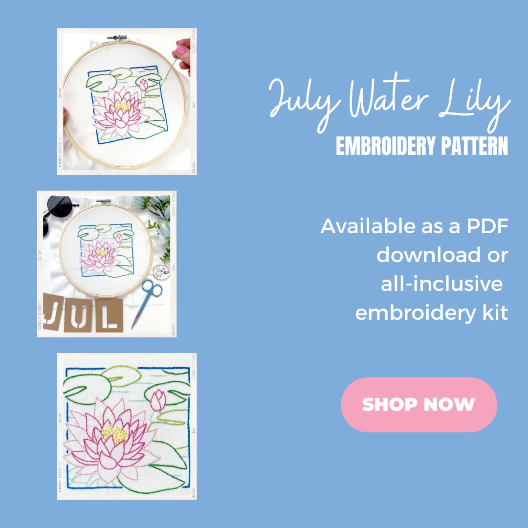 Shop the July Water Lily Embroidery Pattern