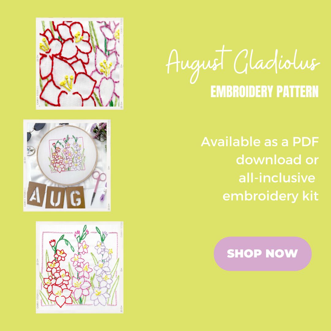 Shop the August Gladiolus embroidery pattern