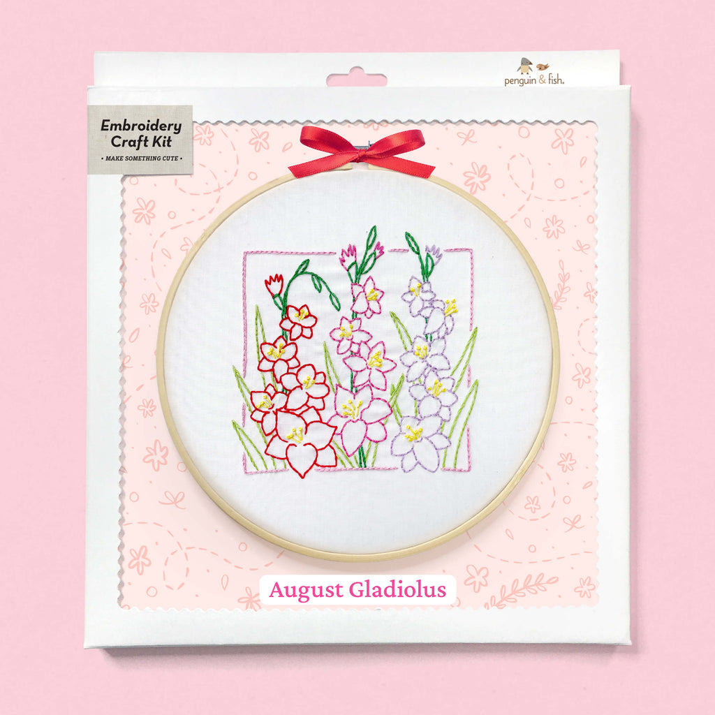 August Gladiolus embroidery kit box