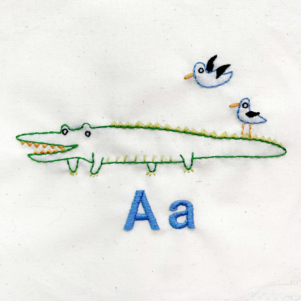 Aa Alligator embroidery pattern - ABC Stitch Along