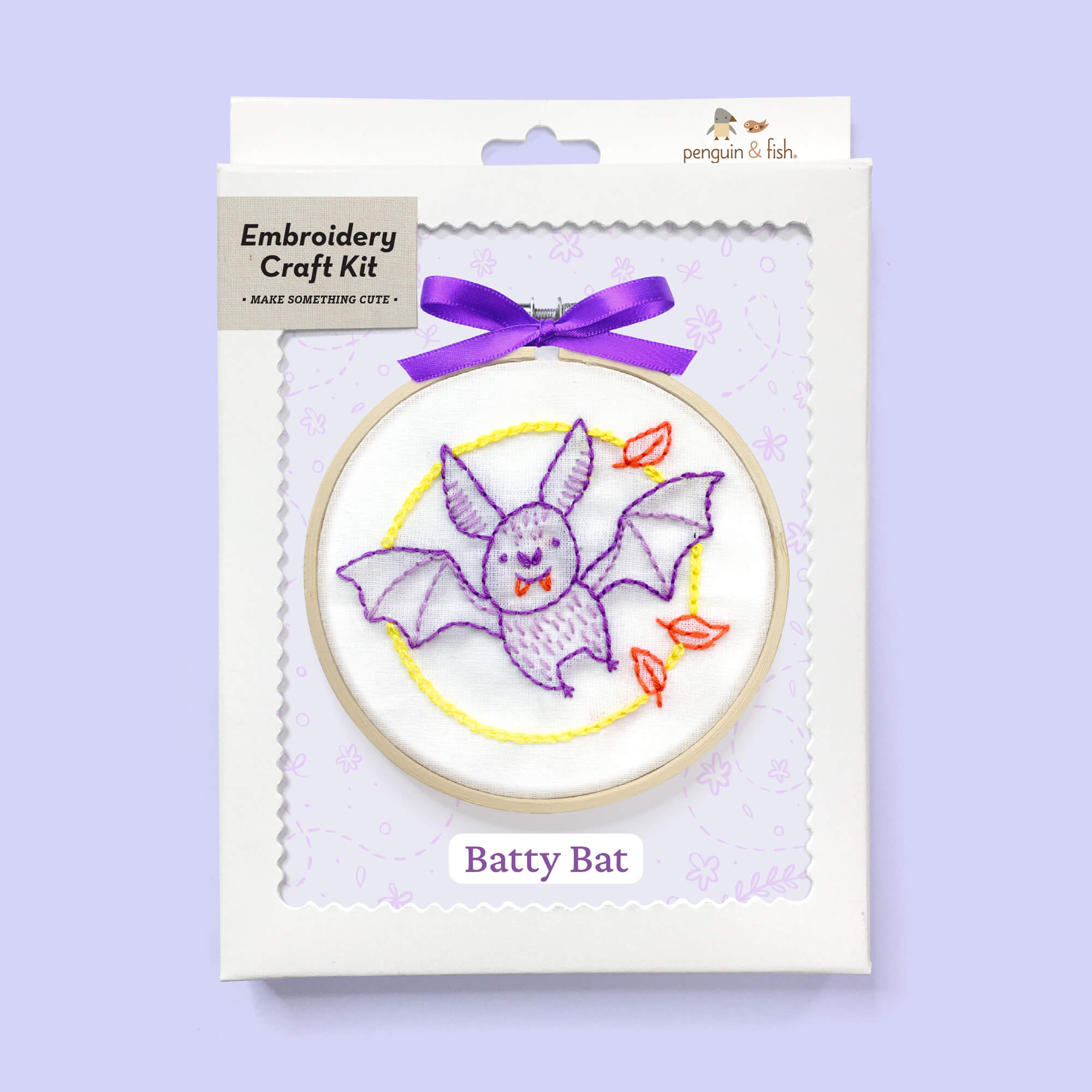 Batty Bat embroidery kit box with supplies