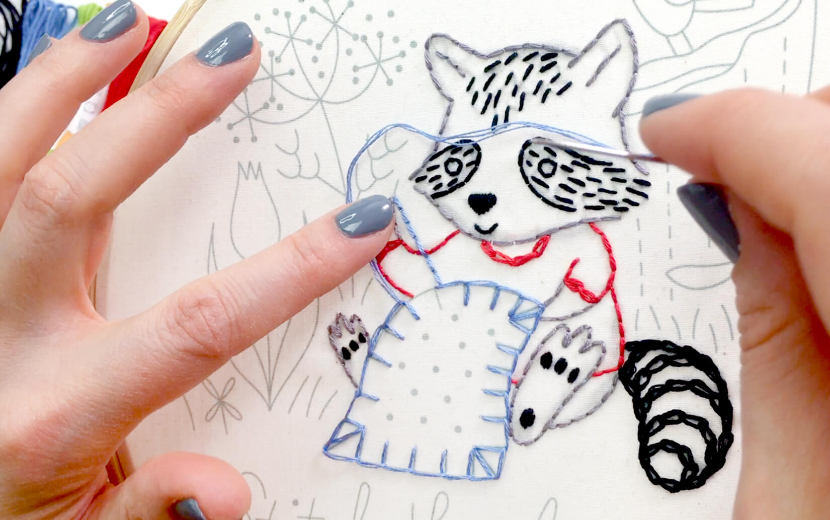 Stitching Raccoon Sampler embroidery kit