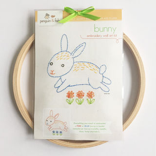 Bunny embroidery kit shown in packaging with a hoop