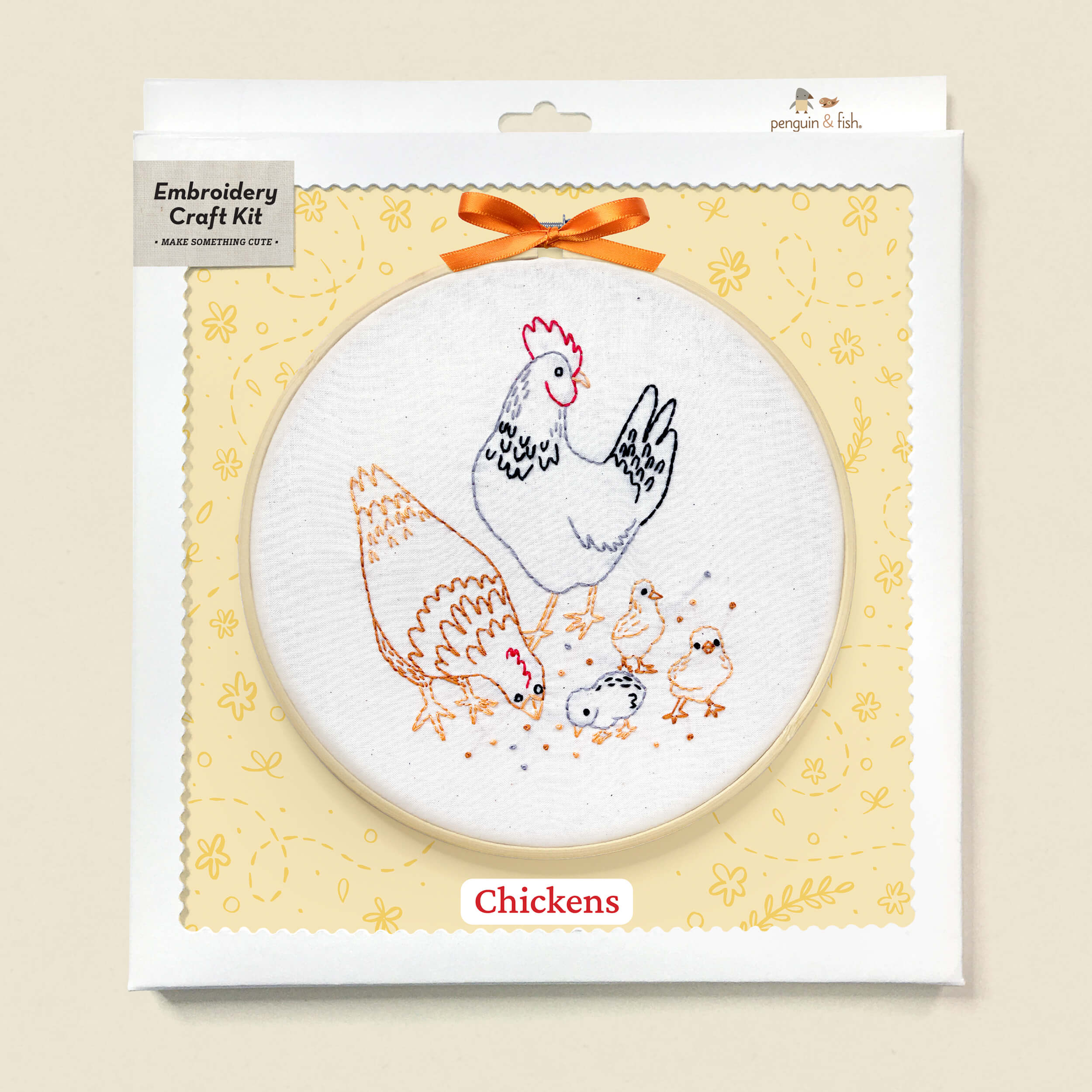 Chickens embroidery kit in a box