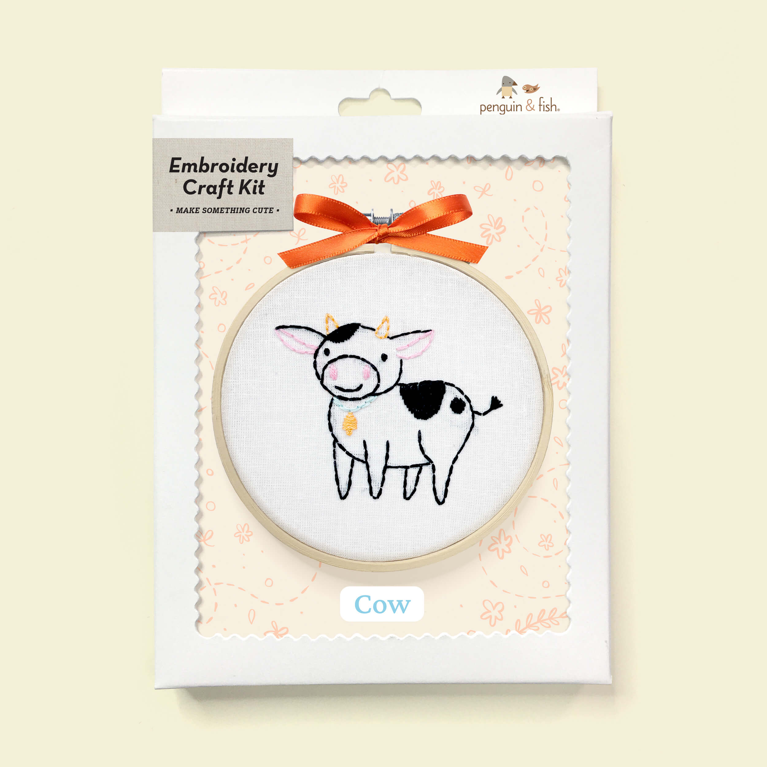 Cow embroidery kit for beginners in a box