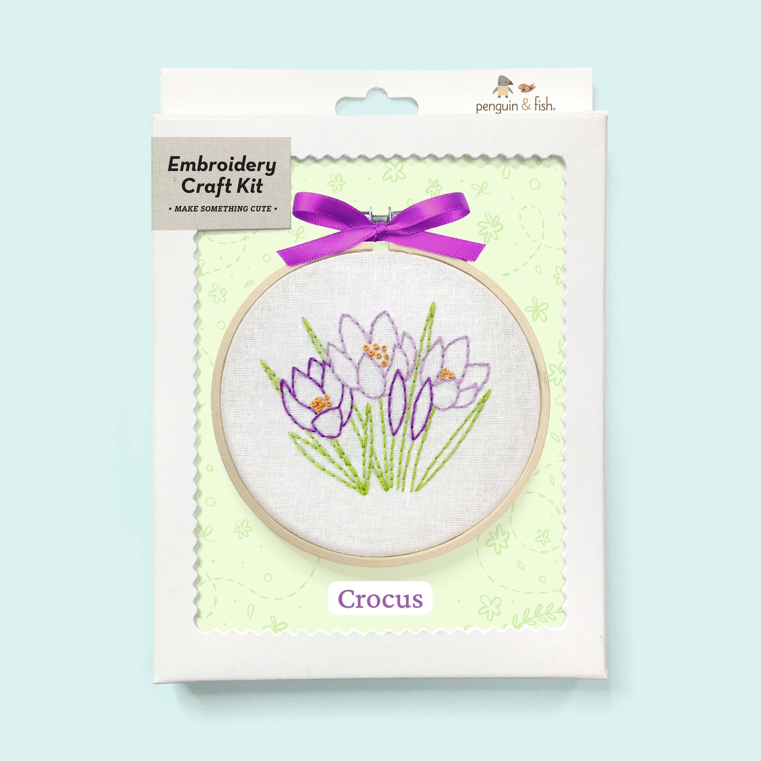 Crocus 4-inch embroidery kit with supplies in a box
