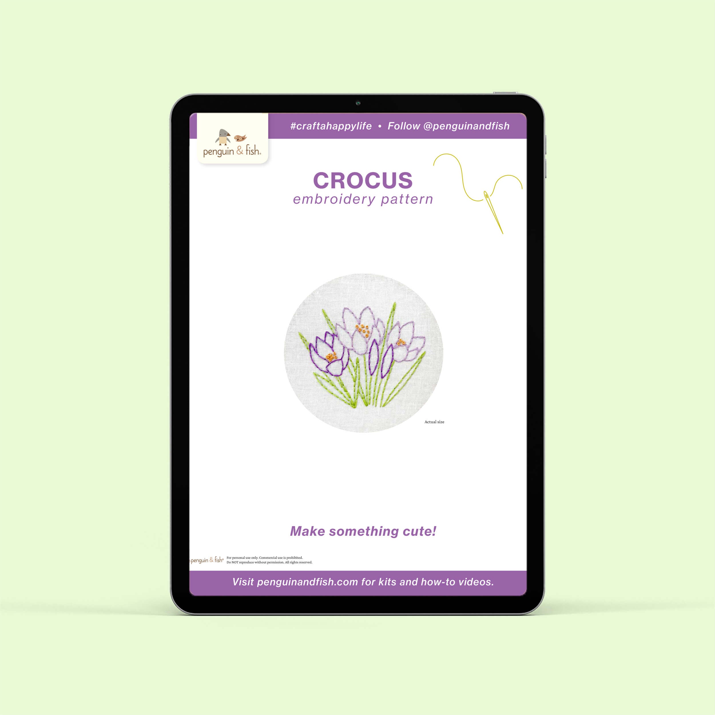 Crocus PDF embroidery pattern shown on a tablet