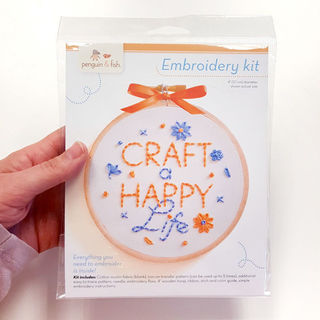 Craft a Happy Life embroidery kit shown in the packaging