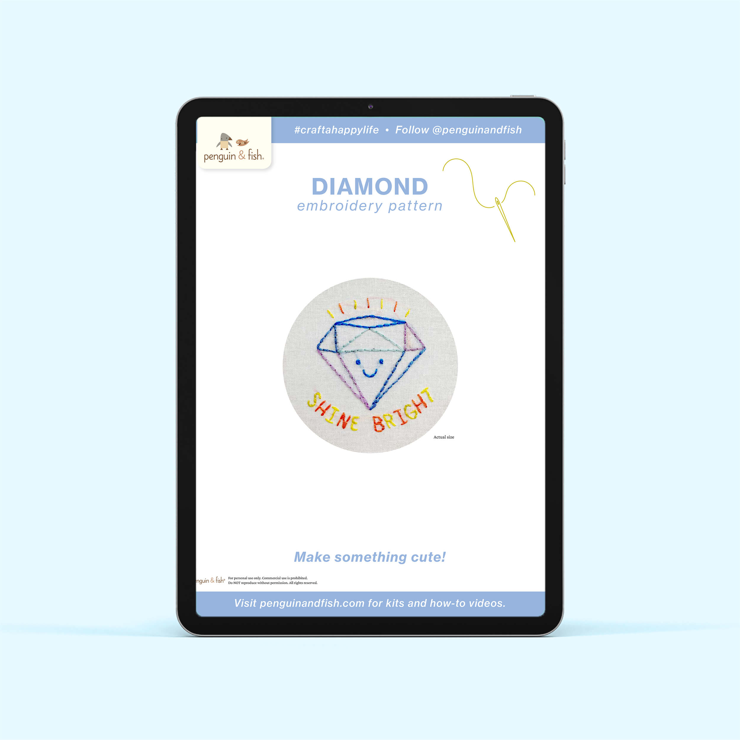 Diamond PDF embroidery pattern shown on a tablet