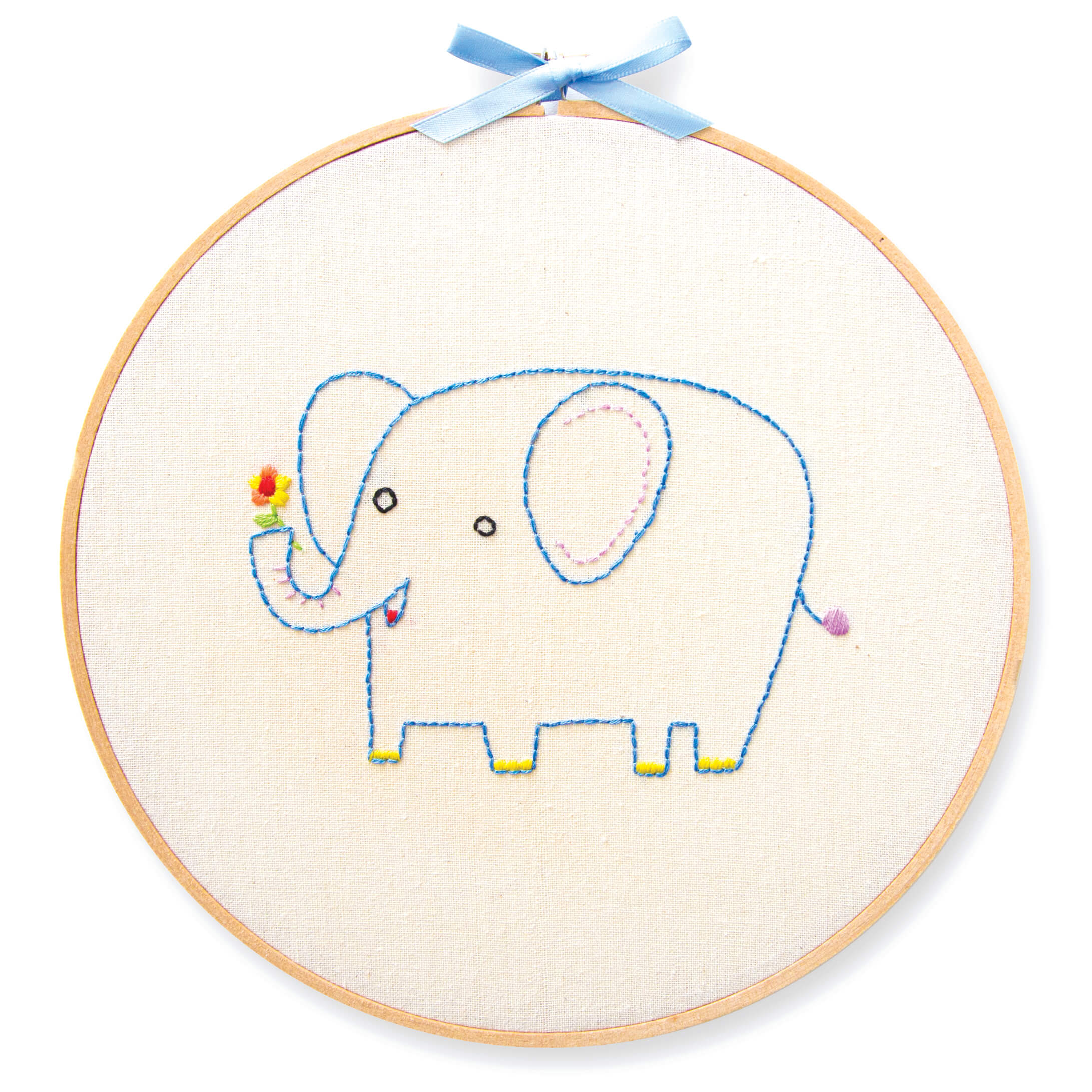 Elephant embroidery kit shown in an 8-inch hoop