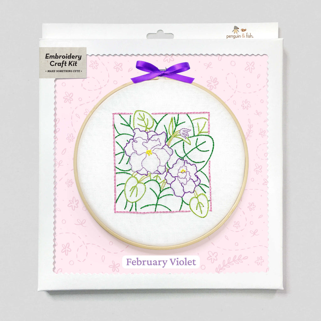 February Violet embroidery kit box image